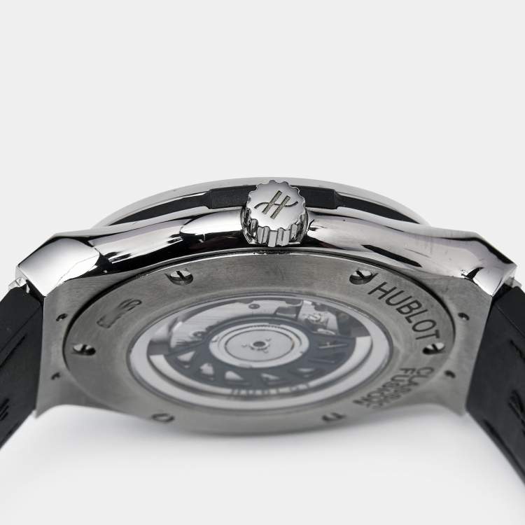 Pre Owned Hublot Black Titanium Diamond Rubber Alligator Leather Classic Fusion 511.NX.1171.LR.1104 Women's Wristwatch 45 mm