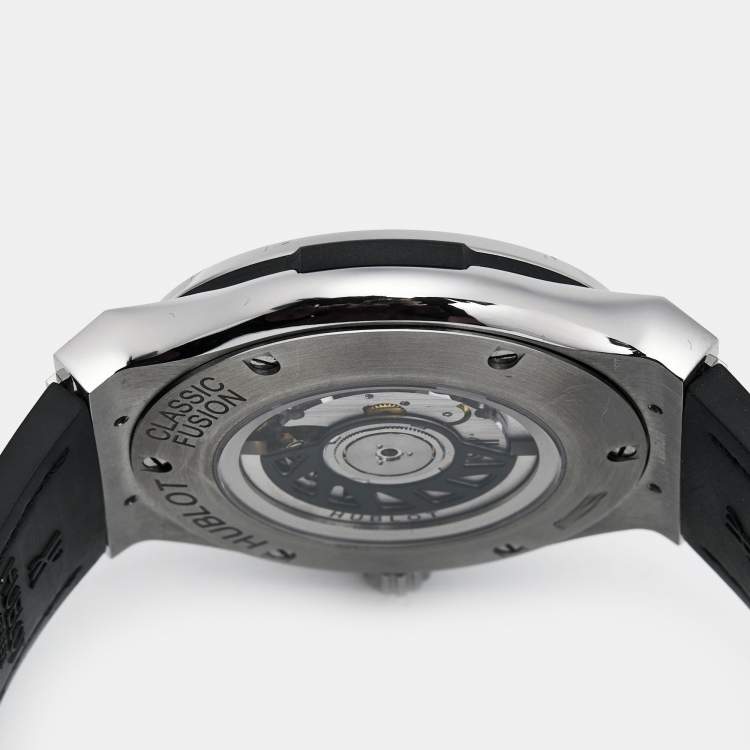 Pre Owned Hublot Black Titanium Diamond Rubber Alligator Leather Classic Fusion 511.NX.1171.LR.1104 Women's Wristwatch 45 mm