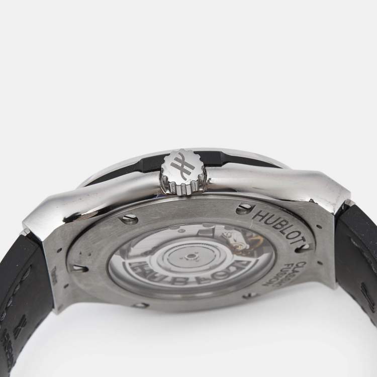 Pre Owned Hublot Grey Titanium Alligator Rubber Classis Fusion 542.NX.1171.RX Men's Wristwatch 42 mm