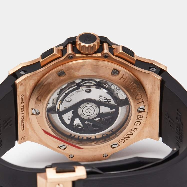 Pre Owned Hublot Black Carbon Fiber 18K Rose Gold Titanium Rubber Big Bang 301.PM.1780.RX Men's Wristwatch 44 mm