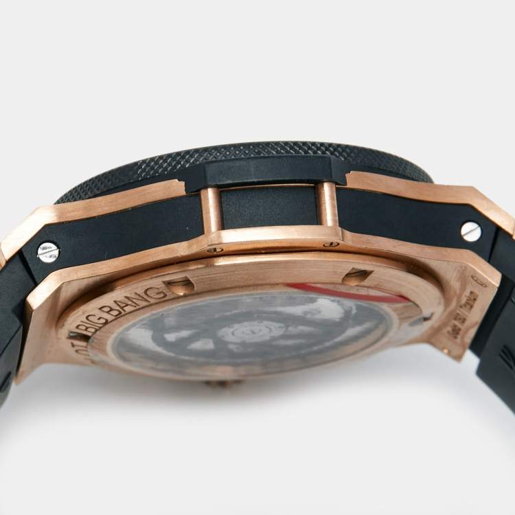 Pre Owned Hublot Black Carbon Fiber 18K Rose Gold Titanium Rubber Big Bang 301.PM.1780.RX Men's Wristwatch 44 mm