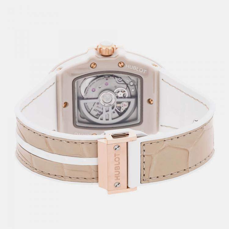 Pre Owned Hublot Spirit Of Big Bang Beige Ceramic King Gold Diamonds 665.CZ.898B.LR.1204 Automatic Ceramic Beige Dial Men's Wristwatch 39mm