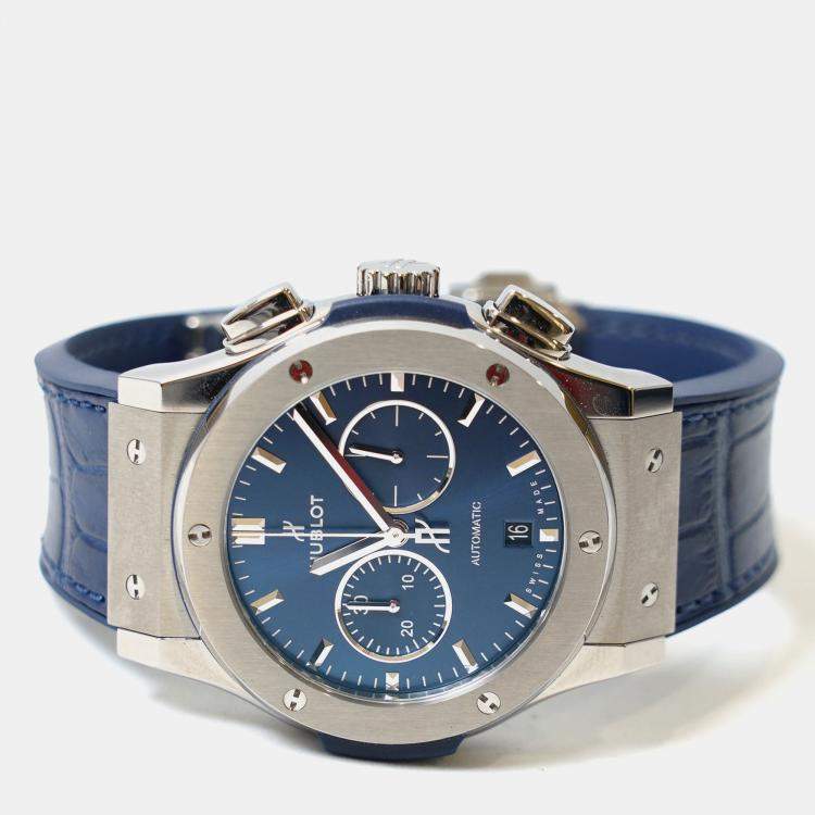مملوكة مسبقًا Hublot Classic Fusion 541.NX.7170.LR Automatic Blue Titanium Men’s Wristwatch 42 mm