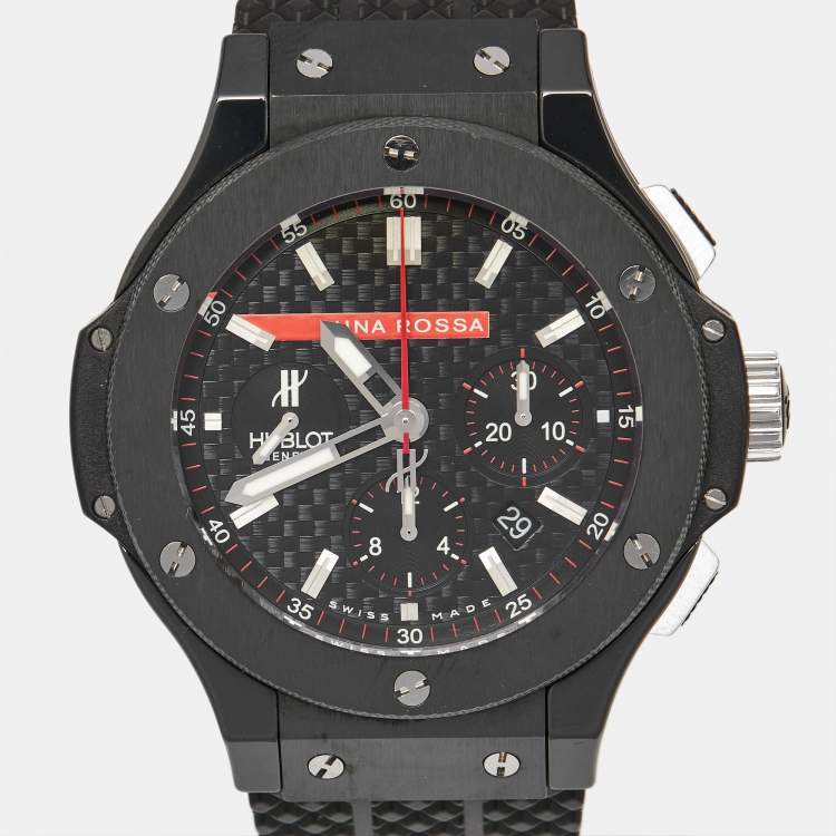 Pre Owned Hublot Luna Rosa Limited Edition Big Bang 301.CM.131.RX.LUN06 Black Carbon Fiber Dial Ceramic Titanium Rubber Men's Wristwatch 44 mm