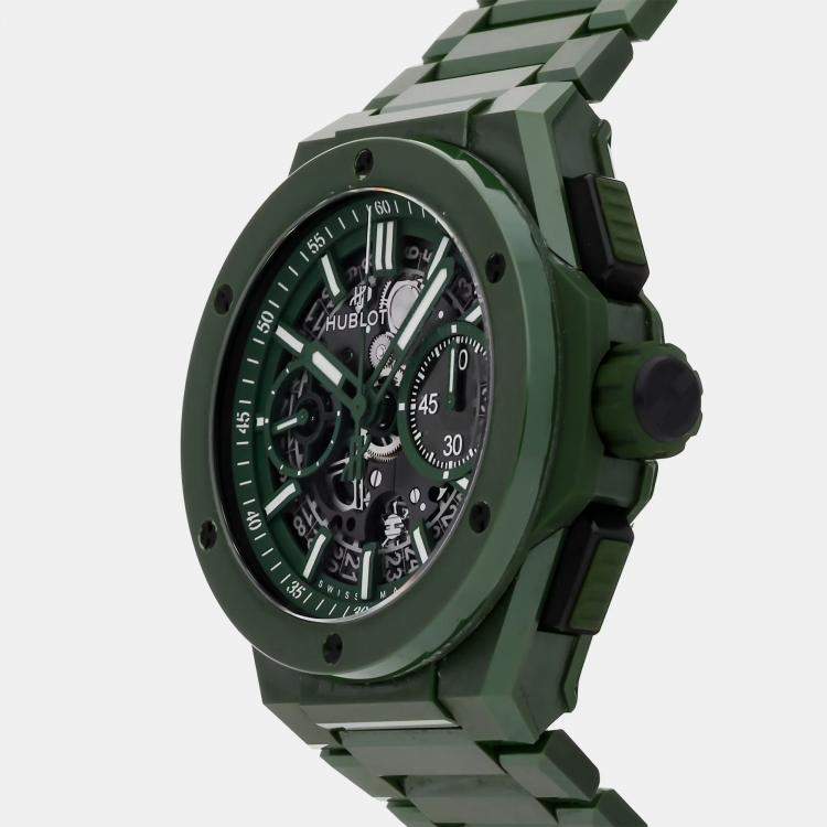 Pre Owned Hublot Big Bang Unico 451.GX.5220.GX Automatic Chronograph Green Dial Ceramic Men's Wristwatch 42mm