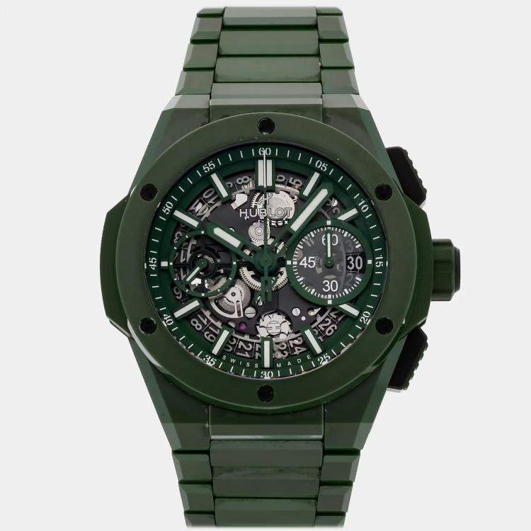 Pre Owned Hublot Big Bang Unico 451.GX.5220.GX Automatic Chronograph Green Dial Ceramic Men's Wristwatch 42mm