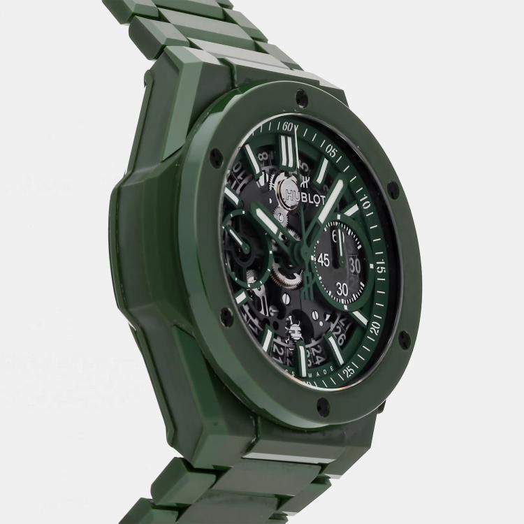 Pre Owned Hublot Big Bang Unico 451.GX.5220.GX Automatic Chronograph Green Dial Ceramic Men's Wristwatch 42mm