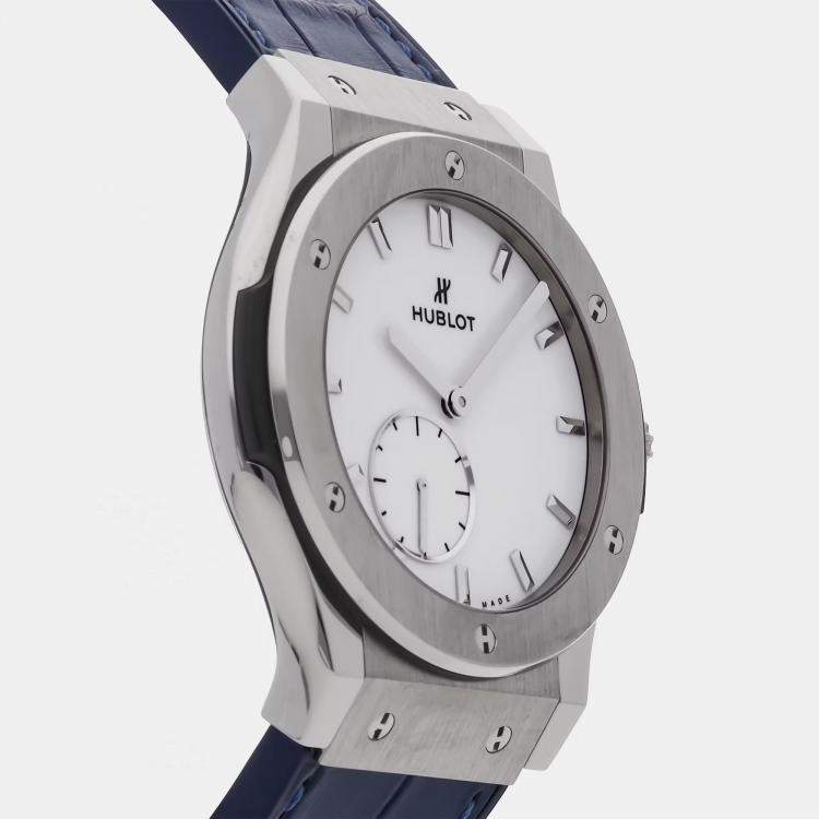 Pre Owned Hublot Classic Fusion 545.NX.2210.LR Manual Winding White Dial Titanium Men's Wristwatch 42mm