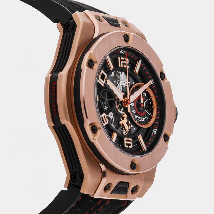 مملوكة مسبقًا Hublot Big Bang Unico Ferrari Limited Edition 402.OX.0138.WR Automatic Black Dial 18k Rose Gold Men's Wristwatch 45mm