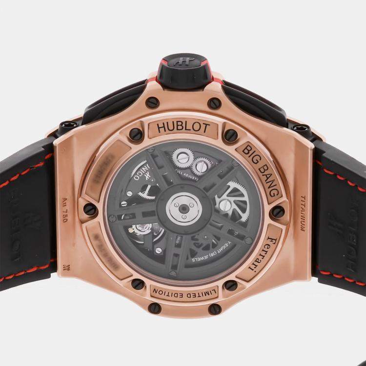 مملوكة مسبقًا Hublot Big Bang Unico Ferrari Limited Edition 402.OX.0138.WR Automatic Black Dial 18k Rose Gold Men's Wristwatch 45mm
