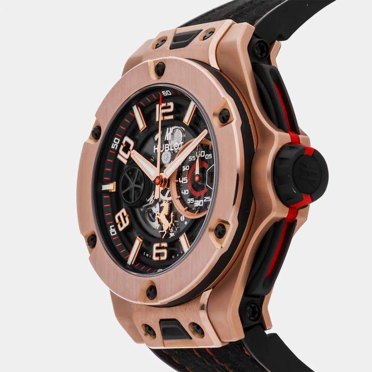 مملوكة مسبقًا Hublot Big Bang Unico Ferrari Limited Edition 402.OX.0138.WR Automatic Black Dial 18k Rose Gold Men's Wristwatch 45mm