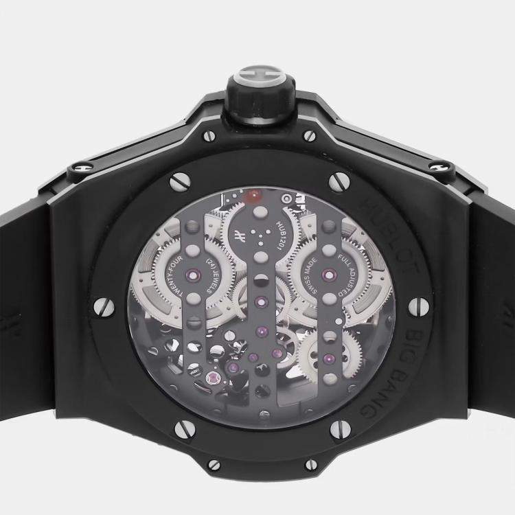 مملوكة مسبقًا Hublot Big Bang Meca-10 Black Magic 414.CI.1123.RX Manual Winding Black Dial Ceramic Wristwatch 45mm