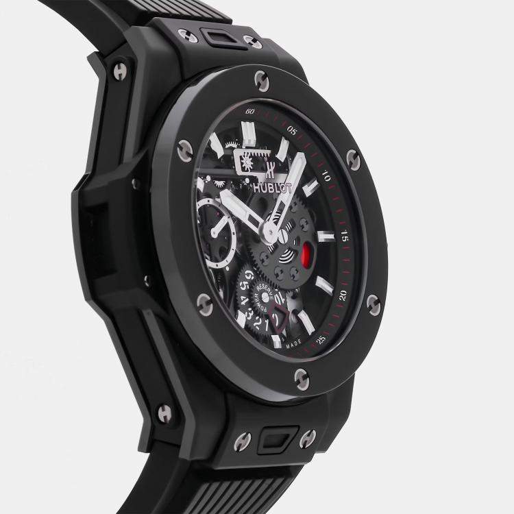 مملوكة مسبقًا Hublot Big Bang Meca-10 Black Magic 414.CI.1123.RX Manual Winding Black Dial Ceramic Wristwatch 45mm
