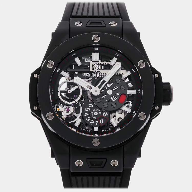 مملوكة مسبقًا Hublot Big Bang Meca-10 Black Magic 414.CI.1123.RX Manual Winding Black Dial Ceramic Wristwatch 45mm