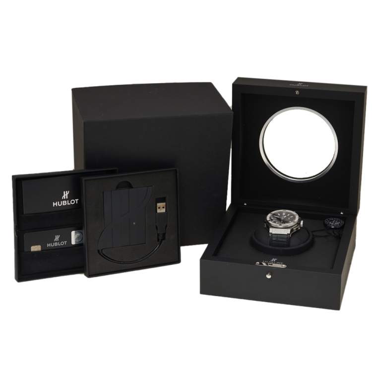Pre Owned Hublot Black Stainless Steel Diamonds Big Bang Chronograph Men's Wristwatch 44MM
