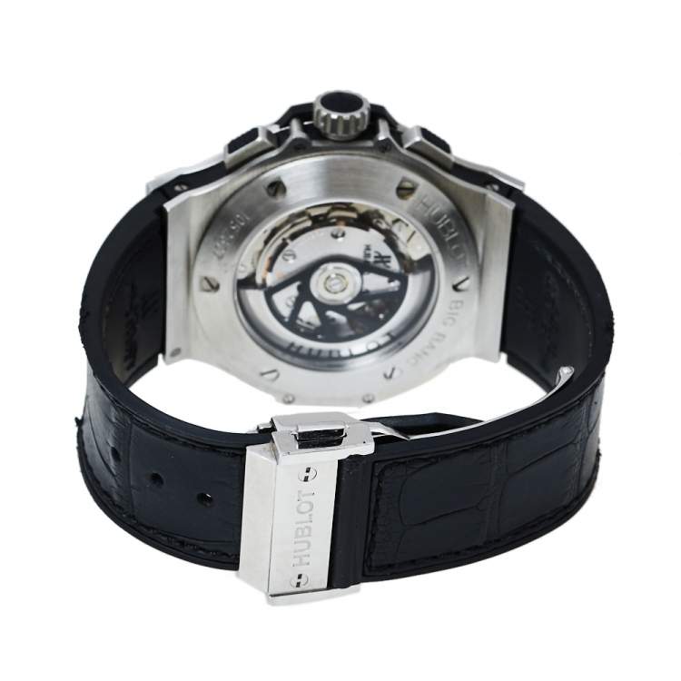 Pre Owned Hublot Black Stainless Steel Diamonds Big Bang Chronograph Men's Wristwatch 44MM