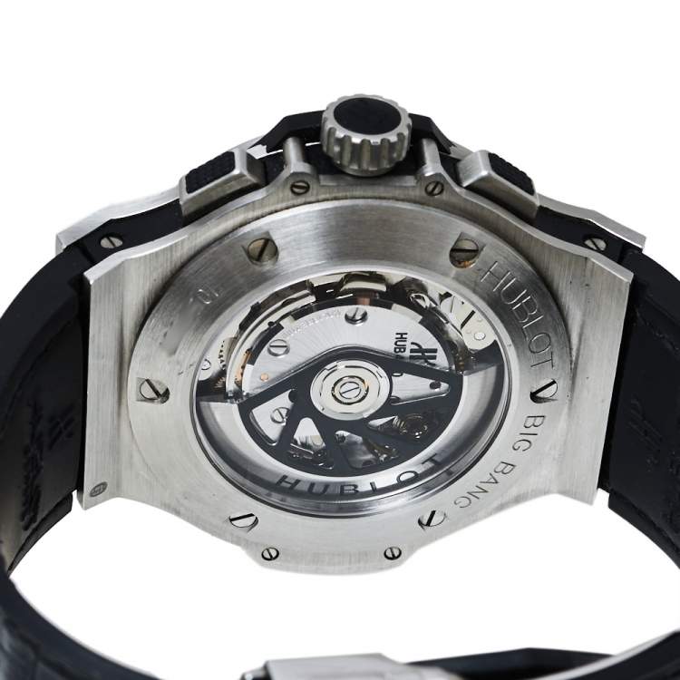 Pre Owned Hublot Black Stainless Steel Diamonds Big Bang Chronograph Men's Wristwatch 44MM