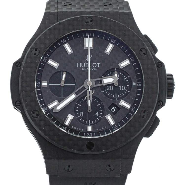 Pre Owned Hublot Black Carbon Fibre & Rubber Big Bang Chronograph Men's Wristwatch 44 MM