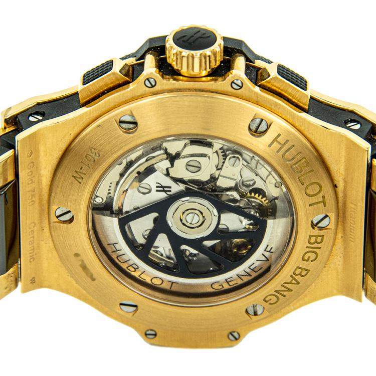 Pre Owned Hublot Black 18K Yellow Gold Big Bang 301.PB.131.RX Men's Wristwatch 42 MM