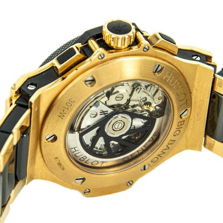 Pre Owned Hublot Black 18K Yellow Gold Big Bang 301.PB.131.RX Men's Wristwatch 42 MM