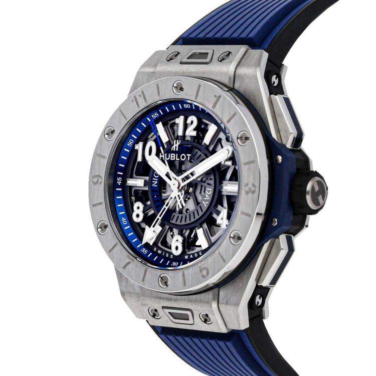 Pre Owned Hublot Silver Titanium Big Bang Unico GMT 471.NX.7112.RX Men's Wristwatch 45 MM
