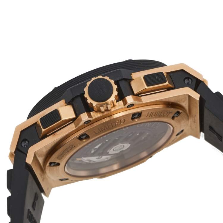Pre Owned  Hublot Black 18k Rose Gold Rubber King Power Limited Edition 715.PX.1128.RX Men's Wristwatch 48 mm