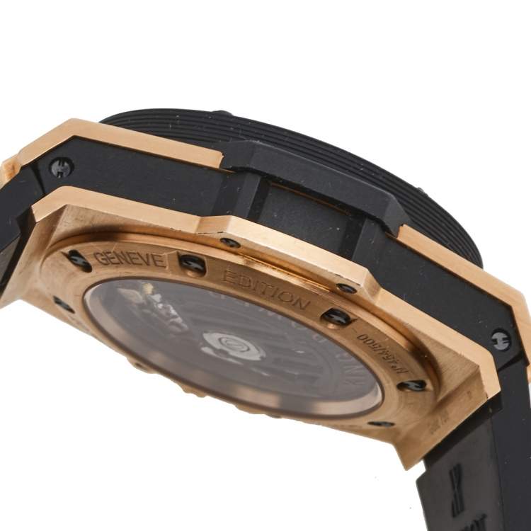 Pre Owned  Hublot Black 18k Rose Gold Rubber King Power Limited Edition 715.PX.1128.RX Men's Wristwatch 48 mm