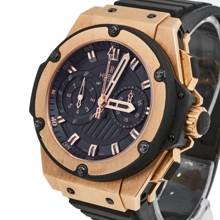 Pre Owned  Hublot Black 18k Rose Gold Rubber King Power Limited Edition 715.PX.1128.RX Men's Wristwatch 48 mm