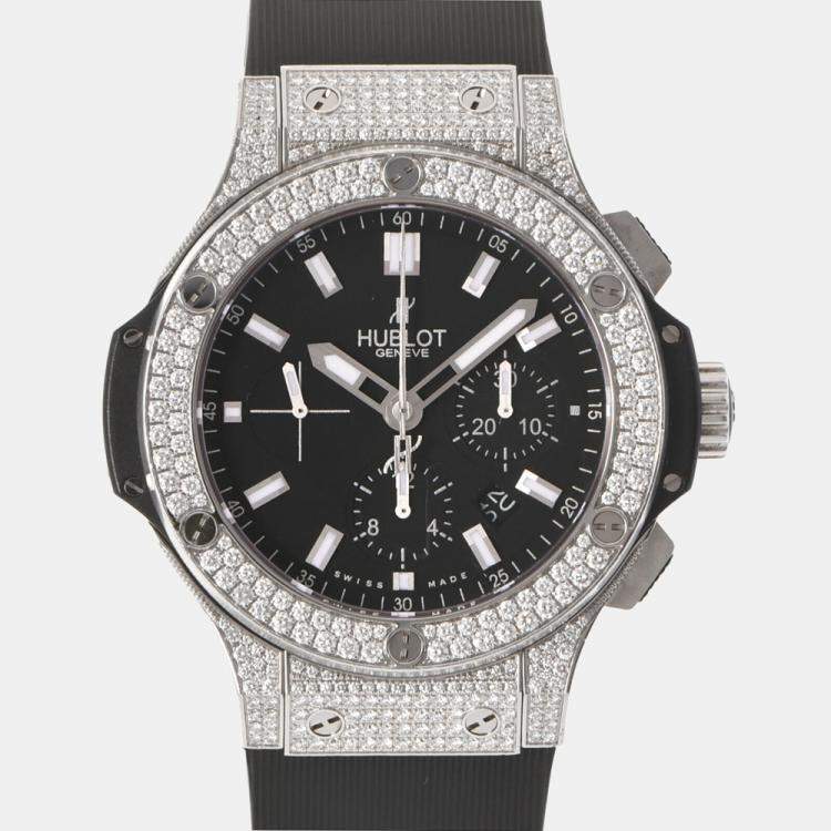 Pre Owned Hublot Black Diamonds Stainless Steel Big Bang Evolution 301.SX.1170.RX.1704 Men's Wristwatch 44 mm