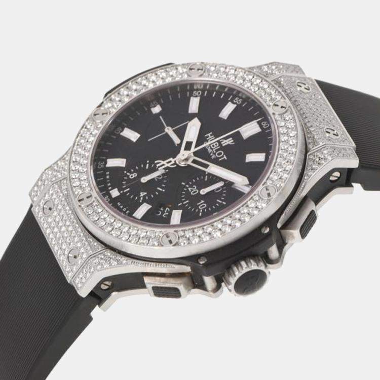 Pre Owned Hublot Black Diamonds Stainless Steel Big Bang Evolution 301.SX.1170.RX.1704 Men's Wristwatch 44 mm