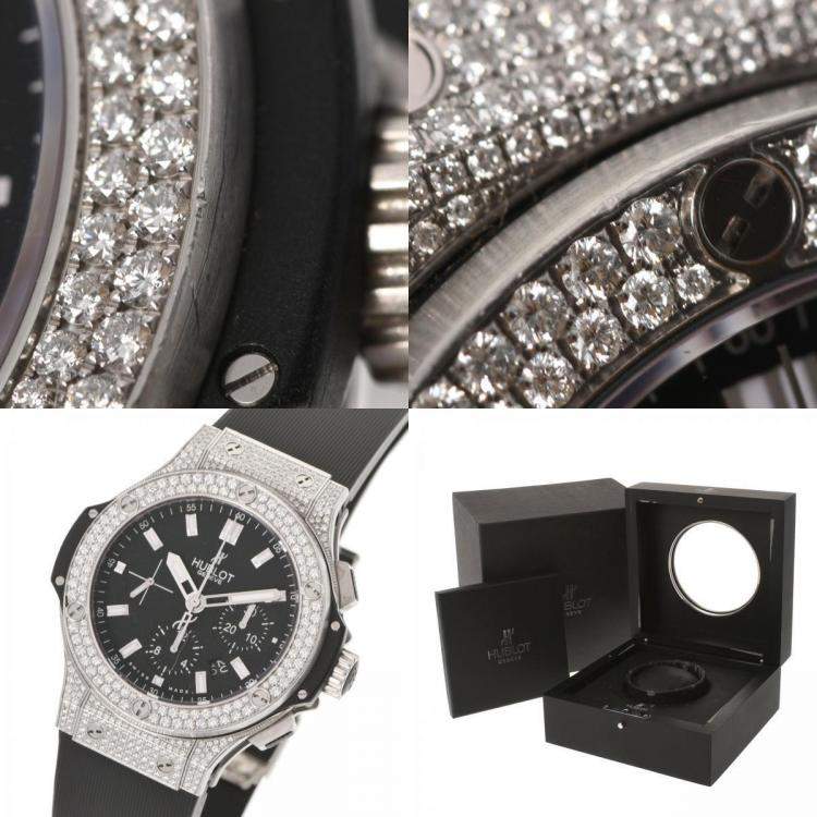 Pre Owned Hublot Black Diamonds Stainless Steel Big Bang Evolution 301.SX.1170.RX.1704 Men's Wristwatch 44 mm
