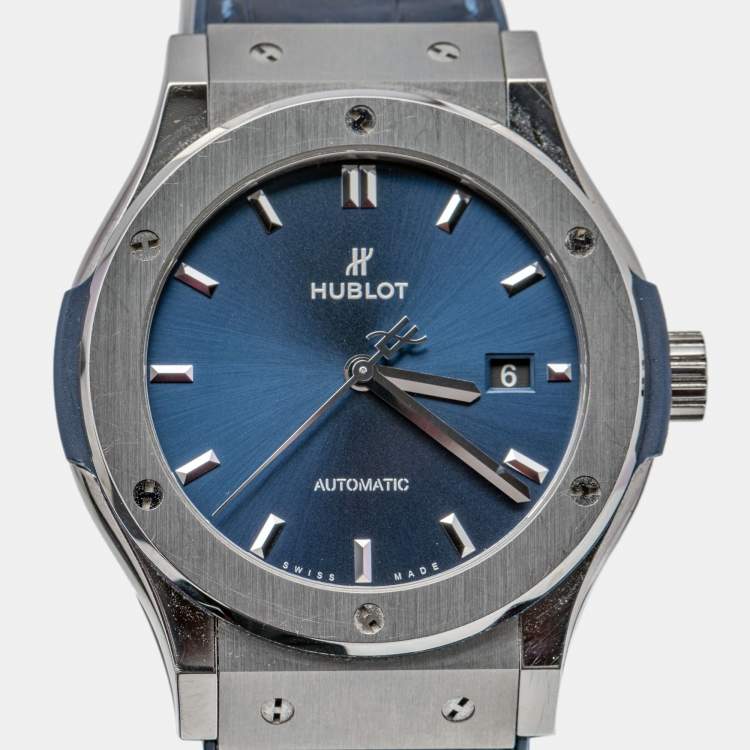 Pre Owned Hublot Blue Titanium Rubber Classic Fusion 541.NX.7170.LR Automatic Men's Wristwatch 42 mm