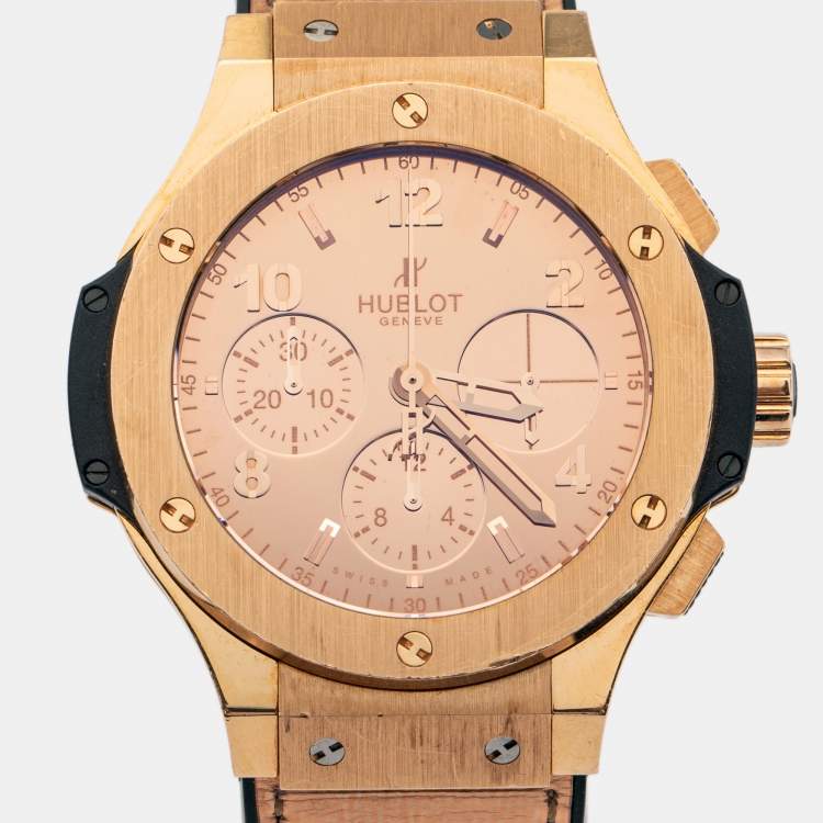 Pre Owned Hublot Champagne 18k Rose Gold Alligator Big Bang Zegg & Cerlati Limited Edition 341.PX.0880.VR.ZEC1 Men's Wristwatch 41 mm