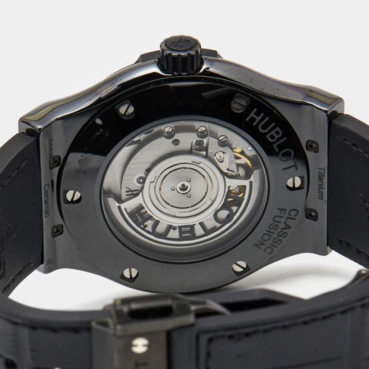 Pre Owned Hublot Black Carbon Fiber Ceramic Stainless Steel Rubber Alligator Leather Classic Fusion 542.CM.1771.RX Men's Wristwatch 42 mm