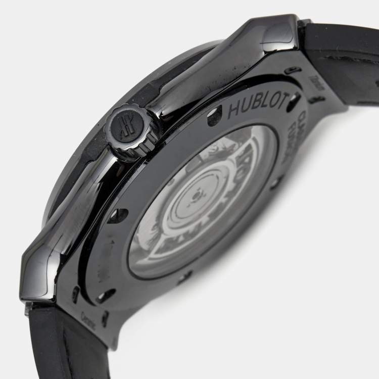 Pre Owned Hublot Black Carbon Fiber Ceramic Stainless Steel Rubber Alligator Leather Classic Fusion 542.CM.1771.RX Men's Wristwatch 42 mm