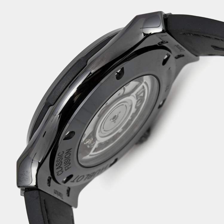 Pre Owned Hublot Black Carbon Fiber Ceramic Stainless Steel Rubber Alligator Leather Classic Fusion 542.CM.1771.RX Men's Wristwatch 42 mm