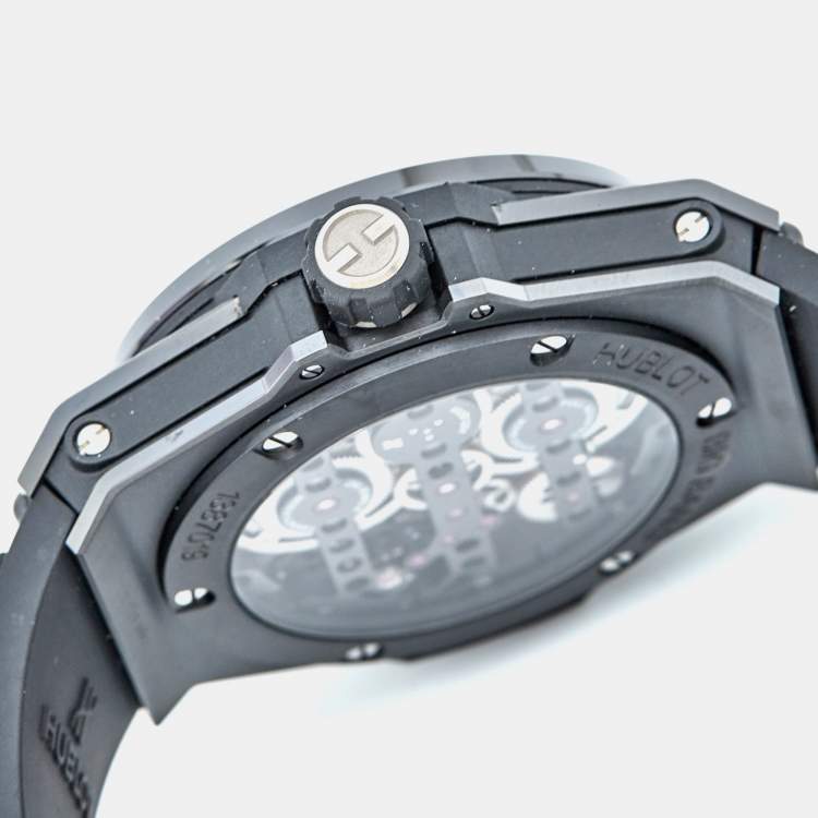 Pre Owned Hublot Black Ceramic Titanium Rubber Big Bang Meca-10 Black Magic 414.CI.1123.RX men's Wristwatch 45 mm