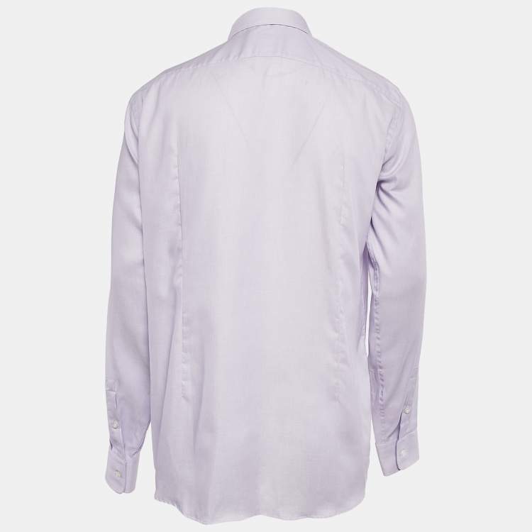 Pre Owned Hugo Boss Light Purple Patterned Cotton Sharp Fit Shirt XL