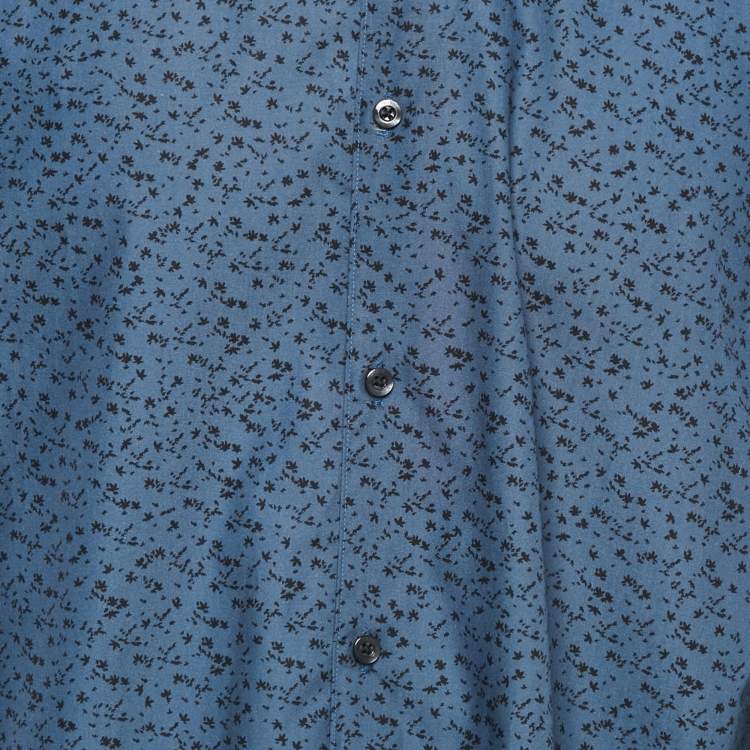Pre Owned Hugo Boss Blue Printed Cotton Extra Slim Fit Erriko Shirt XXL