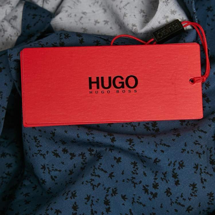 Pre Owned Hugo Boss Blue Printed Cotton Extra Slim Fit Erriko Shirt XXL