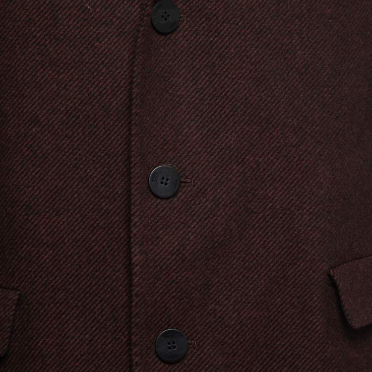 Pre Owned Hugo By Hugo Boss Burgundy Striped Wool Single-Breasted Coat XL