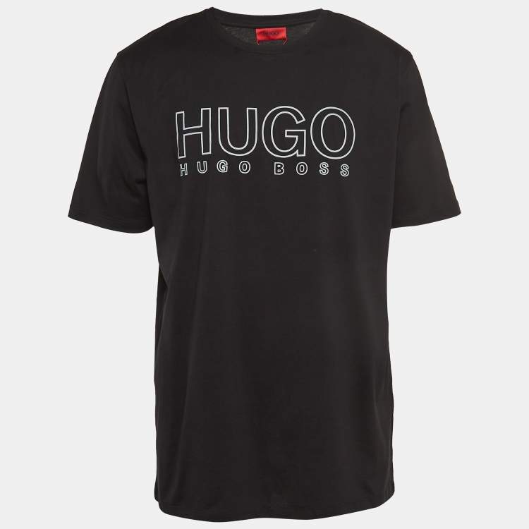 Pre Owned Hugo Boss Black Logo Print Cotton Crew Neck T-Shirt XL