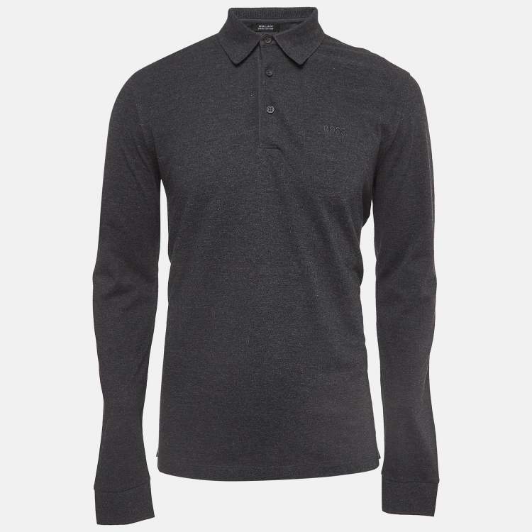 Pre Owned Hugo Boss Dark Grey Cotton Knit Regular Fit Polo Tshirt S