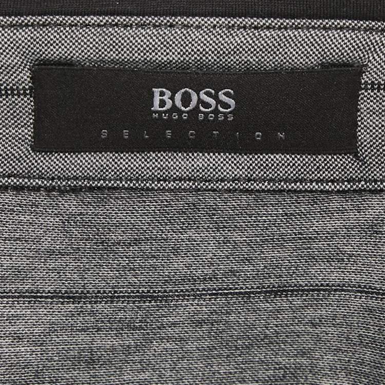 Pre Owned Boss by Hugo Boss Grey Striped Jersey Long Sleeve Polo T-Shirt L