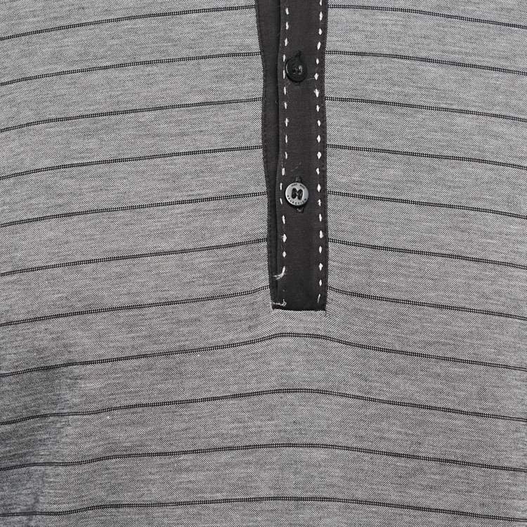 Pre Owned Boss by Hugo Boss Grey Striped Jersey Long Sleeve Polo T-Shirt L