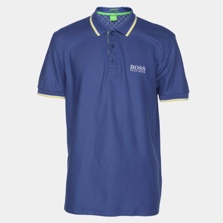 Pre Owned Hugo Boss Blue Cotton Knit Modern Fit Polo T-Shirt L