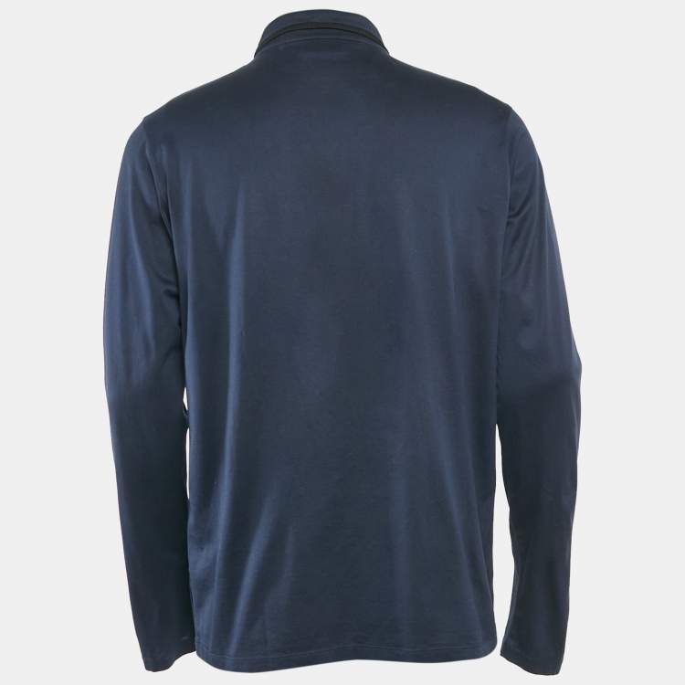 Pre Owned Hugo Boss Navy Blue Jersey Long Sleeve Polo T-Shirt L