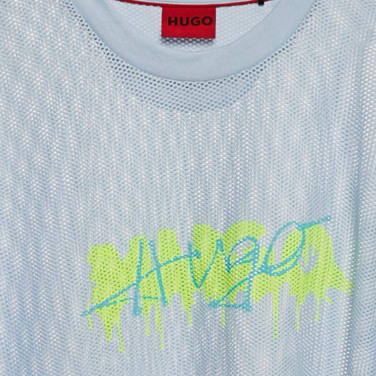 Pre Owned Hugo Boss Blue Printed Mesh Crewneck Dstaros T-Shirt M