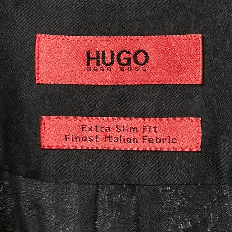 Pre Owned Hugo Boss Black Patterned Cotton Extra Slim Fit Shirt L