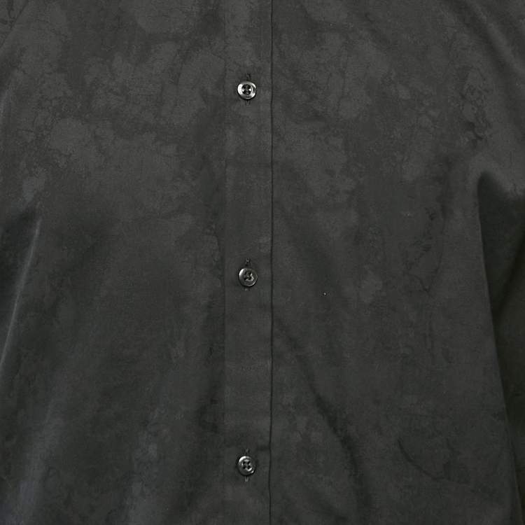 Pre Owned Hugo Boss Black Patterned Cotton Extra Slim Fit Shirt L